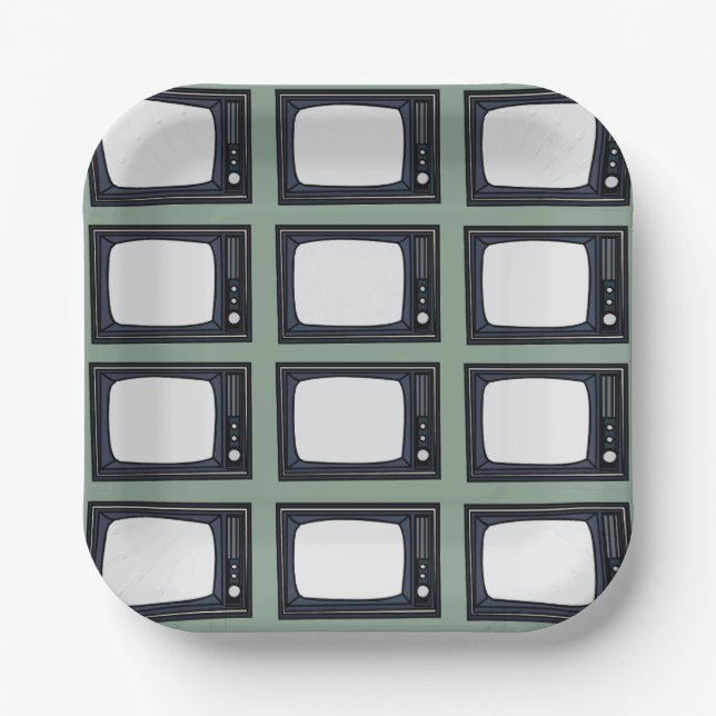 Assiettes En Carton Télévision Vieux Classic Retro TV Motif Party (Recto)