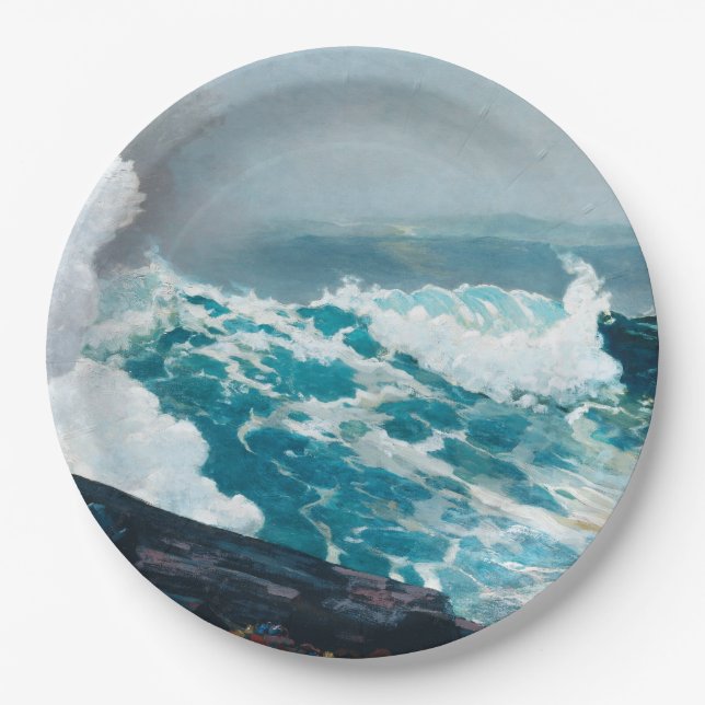 Assiettes En Carton Tempête sur la peinture de la mer (Devant)