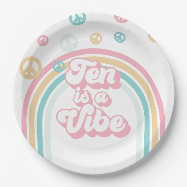 Assiettes En Carton Ten est Vibe Retro Summer Rainbow (Devant)
