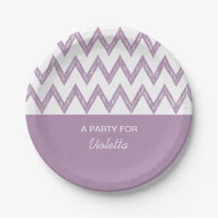 Assiettes En Carton Tendance Crayon Purple Chevron Zigzags Avec Nom