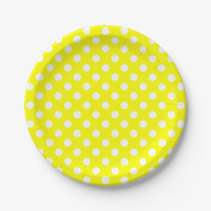 Assiettes En Carton Tendance Moderne Taches Blanches sur Jaune