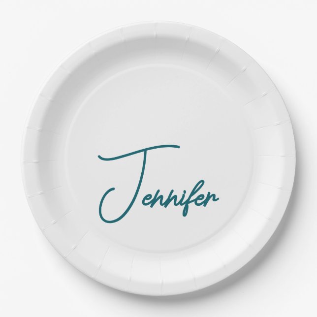 Assiettes En Carton Tendance sarcelle foncée Moderne Minimaliste Nom é (Devant)