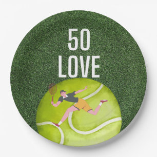 Assiettes En Carton Tennis 50e Anniversaire balle de tennis et joueur 