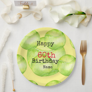 Assiettes En Carton Tennis 60e anniversaire avec balle de tennis et no