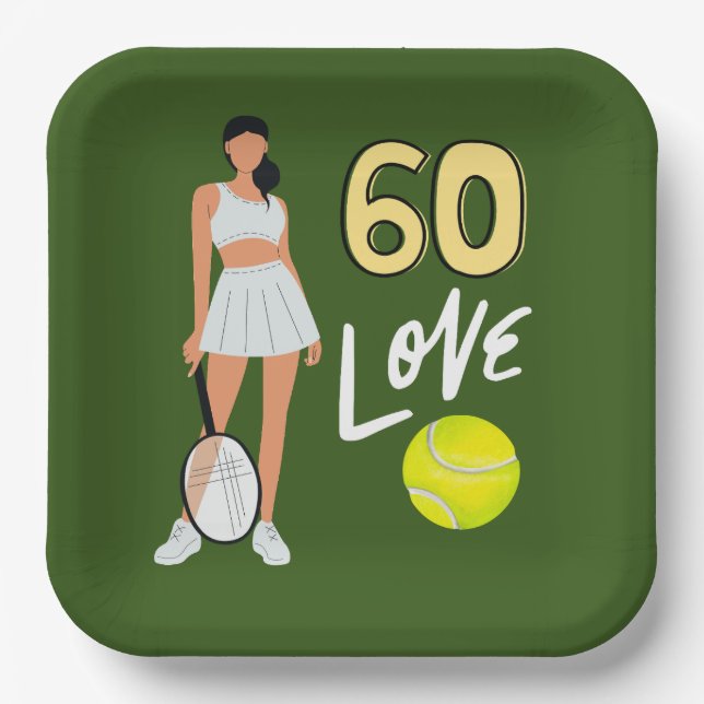 Assiettes En Carton Tennis 60e anniversaire pour femme joueur (Recto)