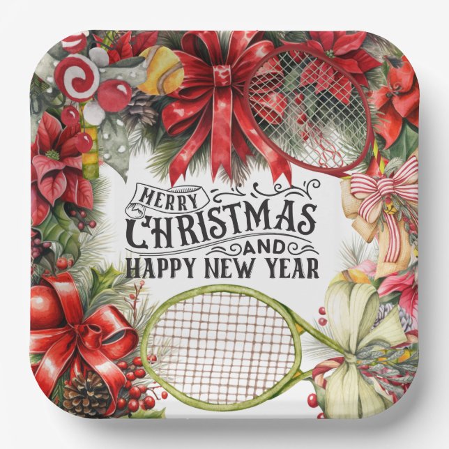 Assiettes En Carton Tennis Christmas Holiday (Recto)