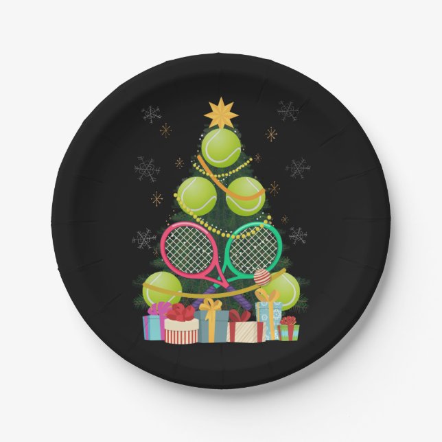 Assiettes En Carton Tennis Christmas Tree Joueur Tennis Coach (Devant)