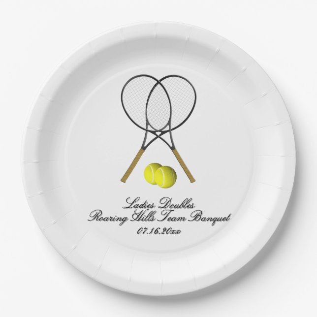 Assiettes En Carton Tennis en double 3 lignes de texte (Devant)