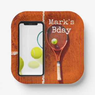 Assiettes En Carton Tennis Joueur de tennis d'anniversaire avec raquet