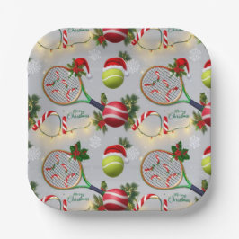 Assiettes En Carton Tennis Noël Festive Racquets et Ball