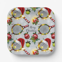 Assiettes En Carton Tennis Noël Festive Racquets et Ball