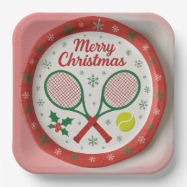 Assiettes En Carton Tennis Noël Festive Racquets et Ball