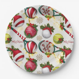 Assiettes En Carton Tennis Noël Festive Racquets et Ball