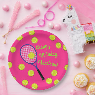Assiettes En Carton Tennis Sports Anniversaire fête rose