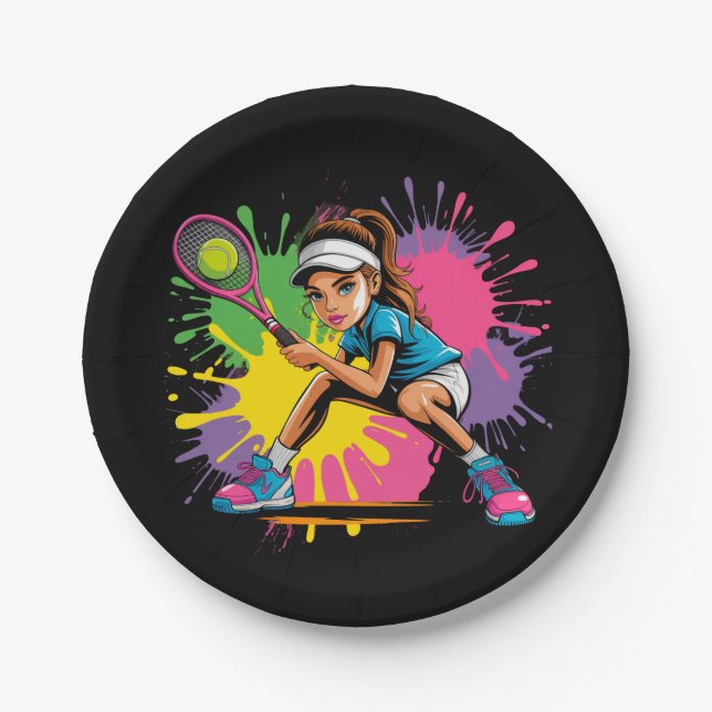 Assiettes En Carton Tennis Star Fille fête d'anniversaire (Devant)