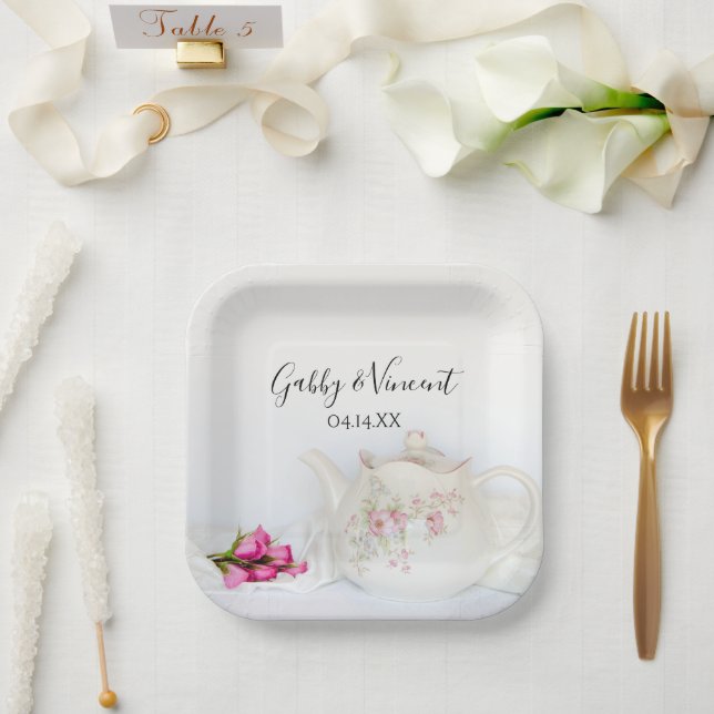 Assiettes En Carton Teot avec Mariage rose Roses (Mariage)
