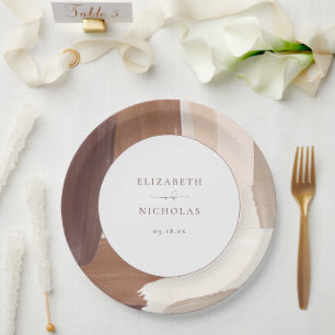 Assiettes En Carton Terracotta Épicée Moderne   Mariage Monogramme