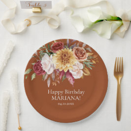 Assiettes En Carton Terracotta Fall Foliage Flowers Anniversaire