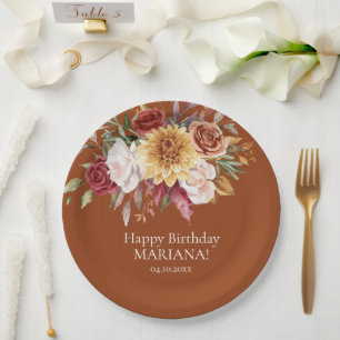Assiettes En Carton Terracotta Fall Foliage Flowers Anniversaire