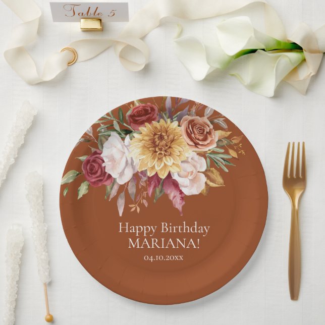 Assiettes En Carton Terracotta Fall Foliage Flowers Anniversaire (Mariage)