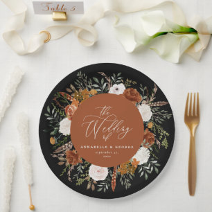 Assiettes En Carton Terracotta floral rustique élégant mariage moderne