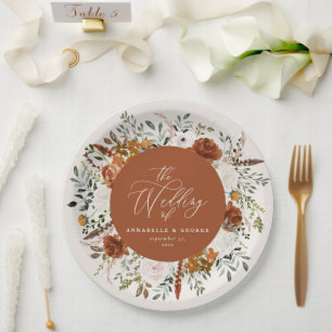 Assiettes En Carton Terracotta floral rustique élégant mariage moderne