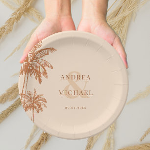 Assiettes En Carton Terracotta Palm Trees & Ampersand Beach Wedding