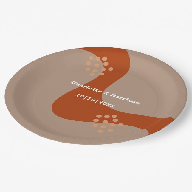 Assiettes En Carton Terracotta rouille Mariage Abstrait moderne (Angle)
