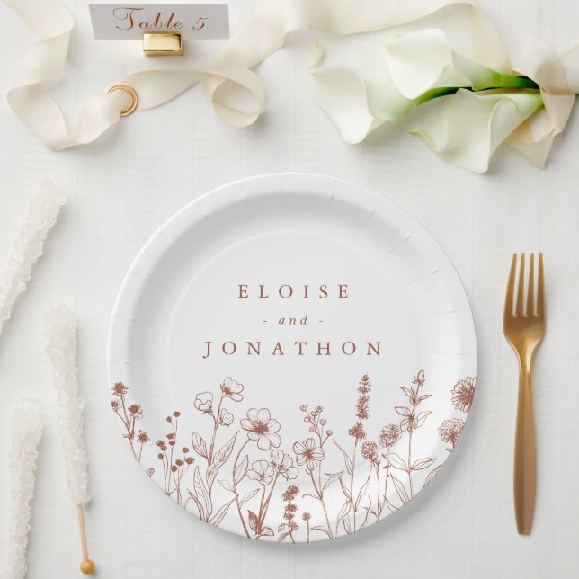 Assiettes En Carton Terracotta Rustic Floral Automne Fleur sauvage Mar (Mariage)