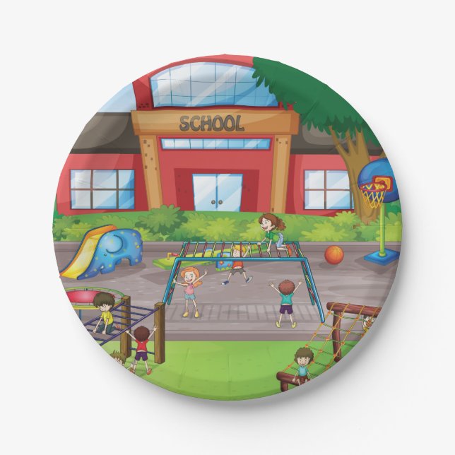 Assiettes En Carton Terrain de jeu scolaire (Devant)
