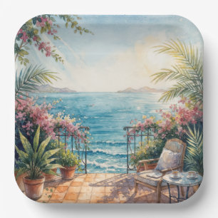 Assiettes En Carton Terrasse océanique avec une vue paisible
