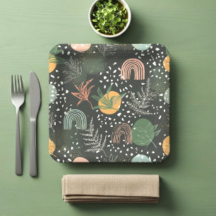 Assiettes En Carton Terrazzo Abstrait Moderne & Collage Botanique