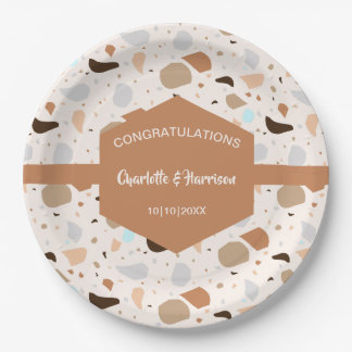 Assiettes En Carton Terrazzo Abstrait Terre Moderne