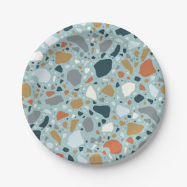 Assiettes En Carton Terrazzo En Bleu