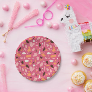 Assiettes En Carton Terrazzo Motif rose