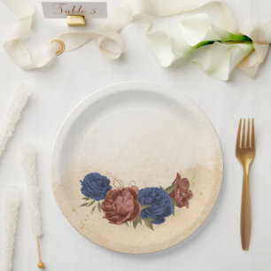 Assiettes En Carton terre cuite bleu marine floral vert