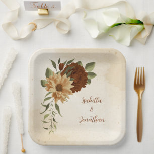 Assiettes En Carton terre cuite rustique verdure fleurie