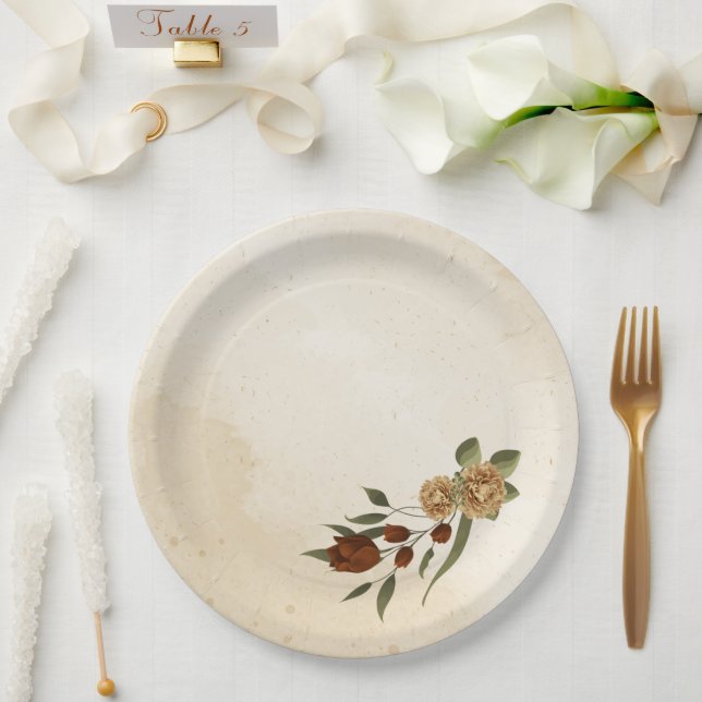 Assiettes En Carton terre cuite rustique verdure fleurie (Mariage)