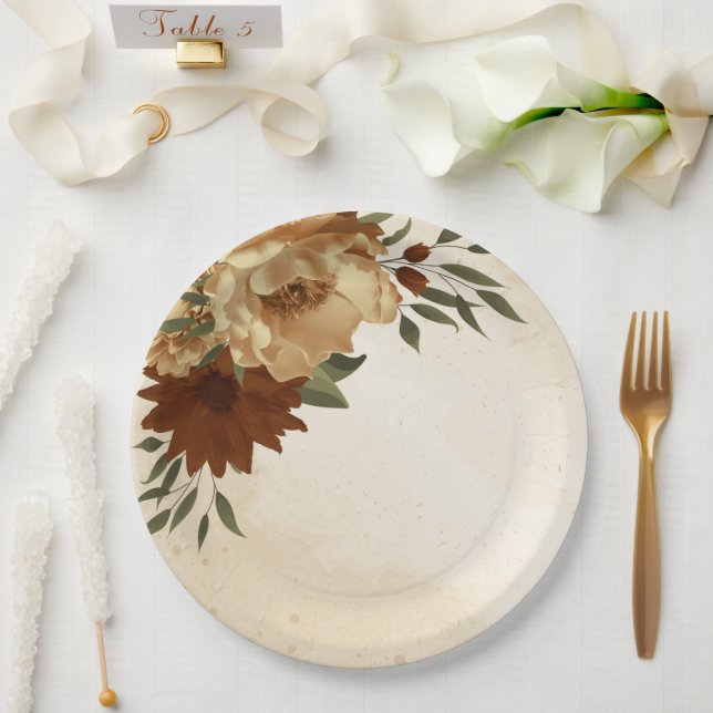 Assiettes En Carton terre cuite rustique verdure fleurie (Mariage)
