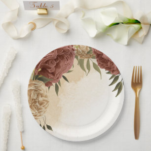 Assiettes En Carton terre cuite tonalité terre vert fleuri