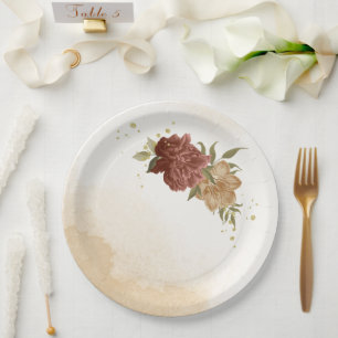 Assiettes En Carton terre cuite tonalité terre vert fleuri