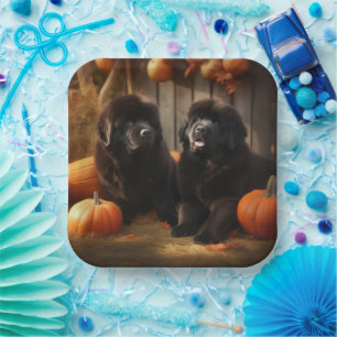 Assiettes En Carton Terre-Neuve Chiot Automne Citrouille de plaisir