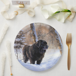 Assiettes En Carton Terre-Neuve Laissez Tomber la Neige Noël