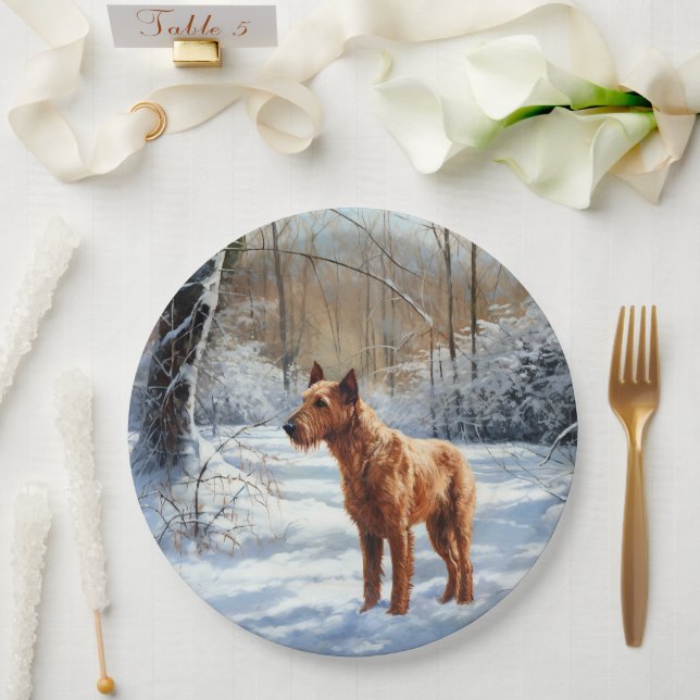 Assiettes En Carton Terrier Irlandais Laissez Tomber la Neige Noël (Mariage)