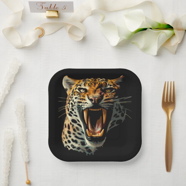 Assiettes En Carton Tête d'attaque du léopard (Mariage)