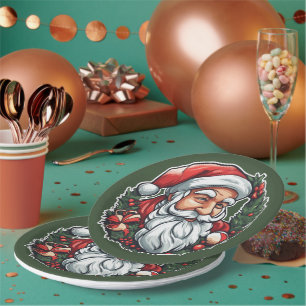 Assiettes En Carton Tête de Père Noël avec couronne -