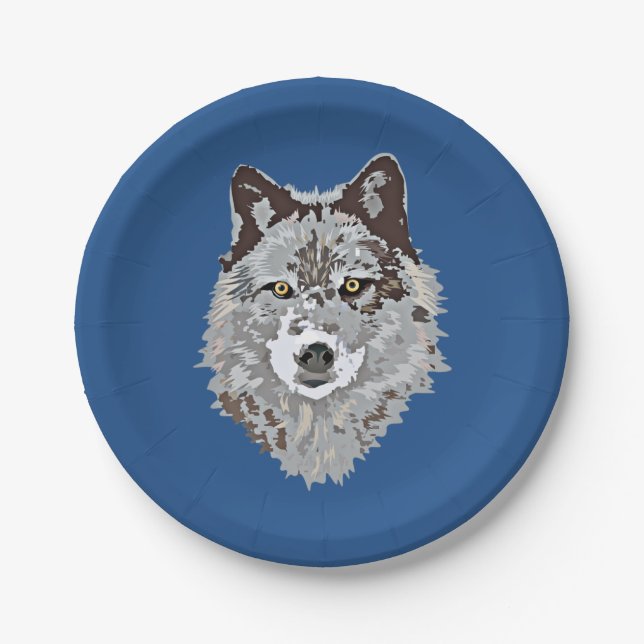 Assiettes En Carton Tête stylisée de loup (Devant)