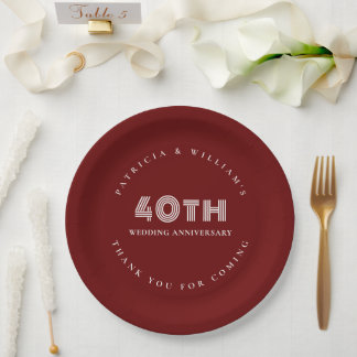 Assiettes En Carton Texte élégant Bourgogne 40e anniversaire de Mariag