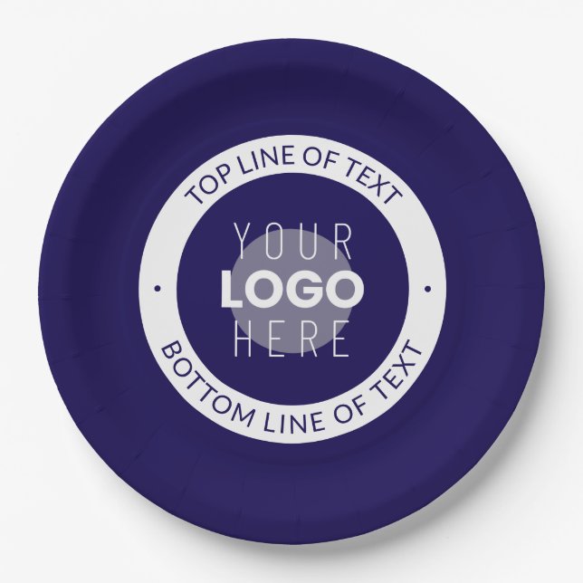Assiettes En Carton Texte et logo personnalisables | Bleu foncé violet (Devant)