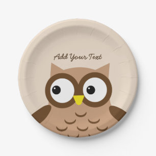 Assiettes En Carton Texte fait sur commande A03A de hibou Brown mignon